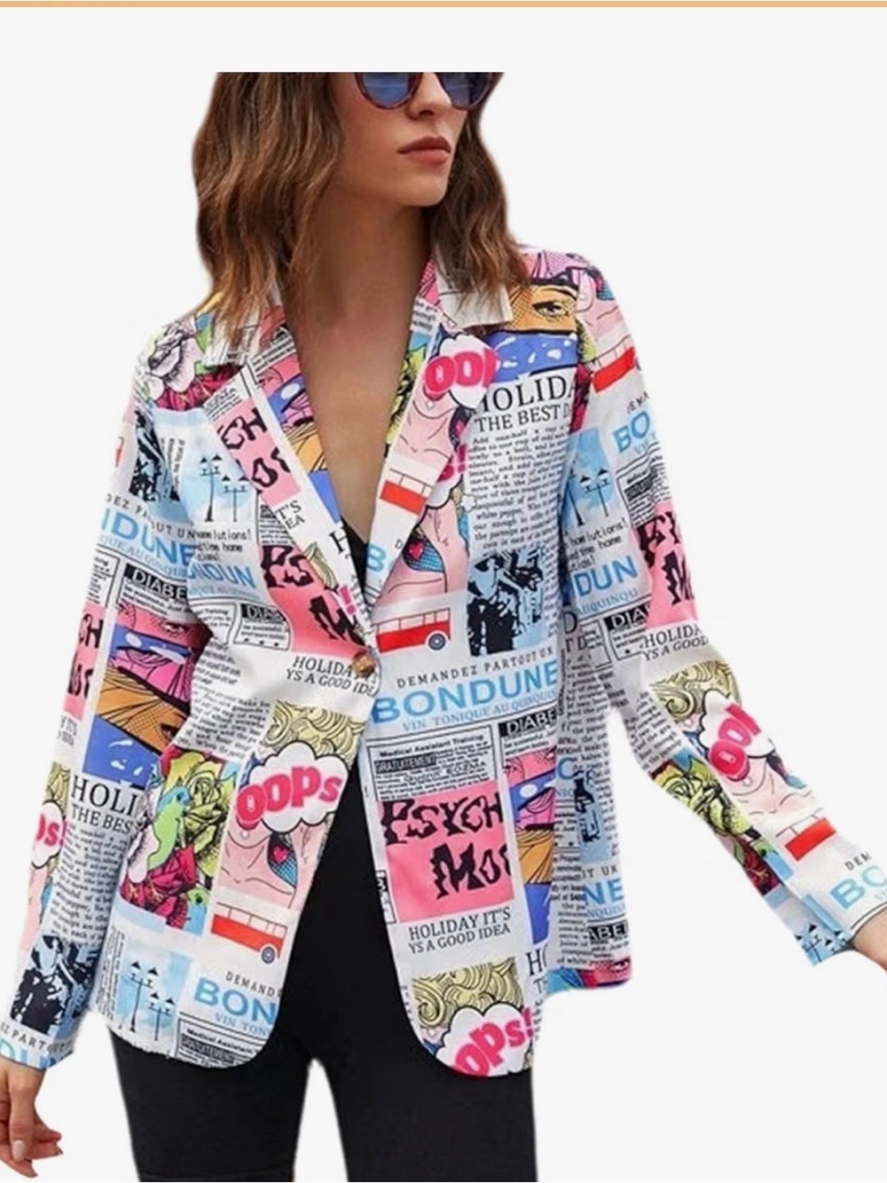 Printed Newspaper-Style Lightweight Polyester Jacket - White Multi color XL
